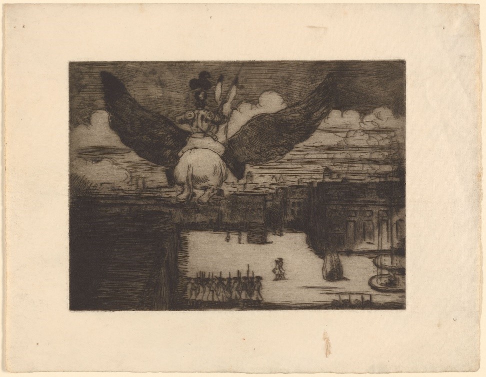 William Rothenstein, A Scene from Voltaire’s “La Pucelle”, etching, first published in Volume One of The Savoy, 1896